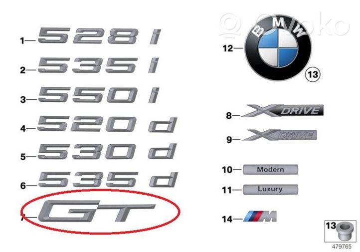 BMW 5 GT F07 Logo, emblème de fabricant 51147239730
