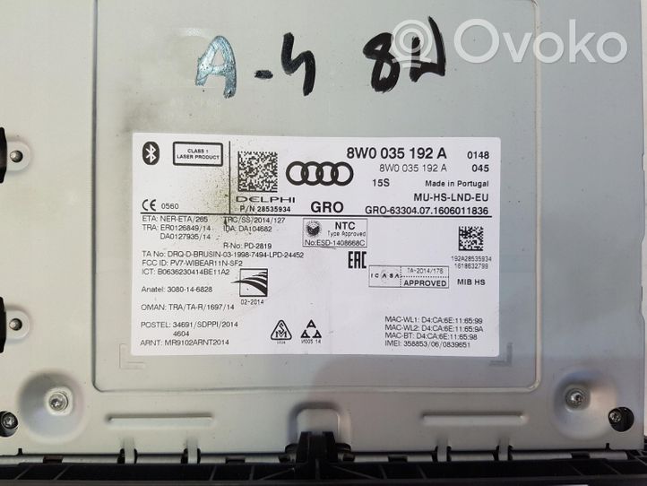 Audi A4 S4 B9 8W Radija/ CD/DVD grotuvas/ navigacija 8W0035192A