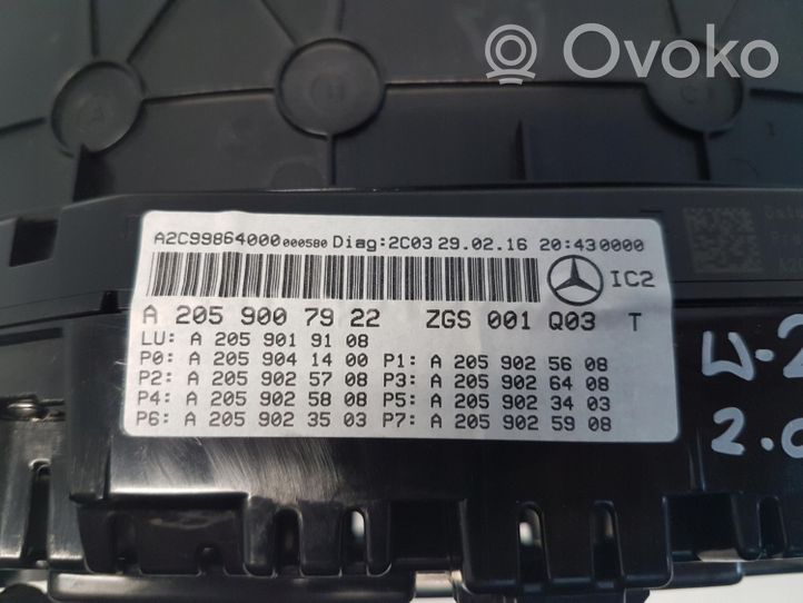 Mercedes-Benz C W205 Compteur de vitesse tableau de bord a2059007922