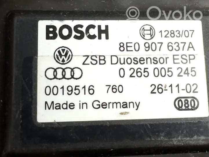 Audi A8 S8 D3 4E ESP (elektroniskās stabilitātes programmas) sensors (paātrinājuma sensors) 8e0907637a