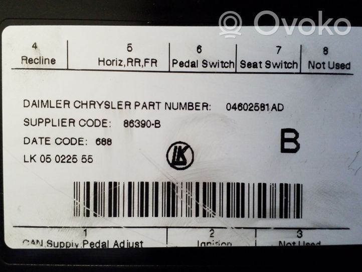 Chrysler Grand Voyager V Istuimen säädön moduuli 04602581AD