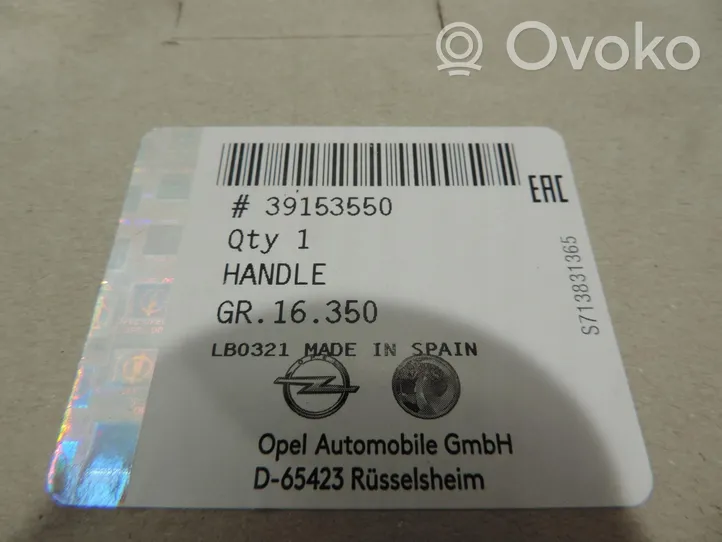 Opel Astra K Poignée extérieure de hayon arrière 39153552