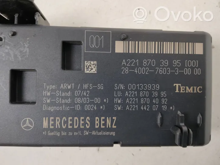 Mercedes-Benz S W221 Unidad de control/módulo del maletero/compartimiento de carga A2218703995