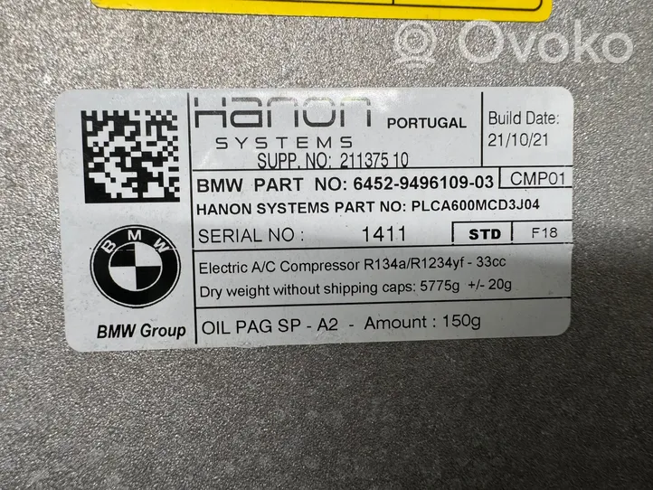 BMW 5 G30 G31 Compressore aria condizionata (A/C) (pompa) 9496109