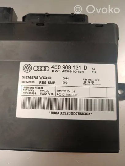 Audi A8 S8 D2 4D Moduł / Sterownik systemu uruchamiania bezkluczykowego 4E0909131D