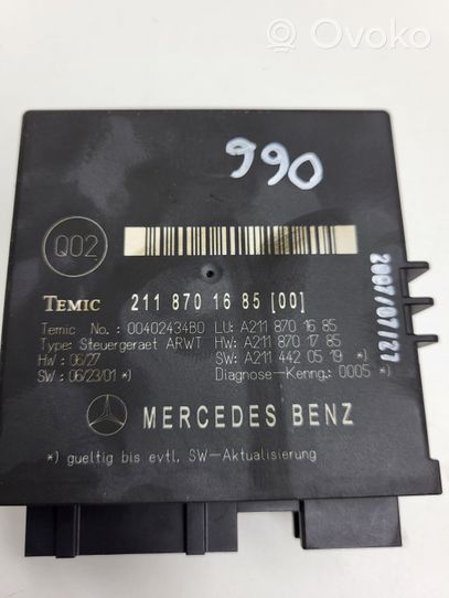 Mercedes-Benz E W211 Bagažinės dangčio valdymo blokas 2118701685