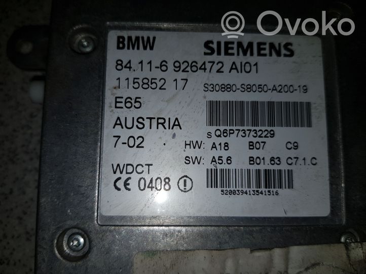 BMW 7 E65 E66 Puhelimen käyttöyksikkö/-moduuli 84116926472