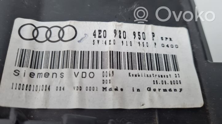 Audi A8 S8 D3 4E Geschwindigkeitsmesser Cockpit 4E0920950P