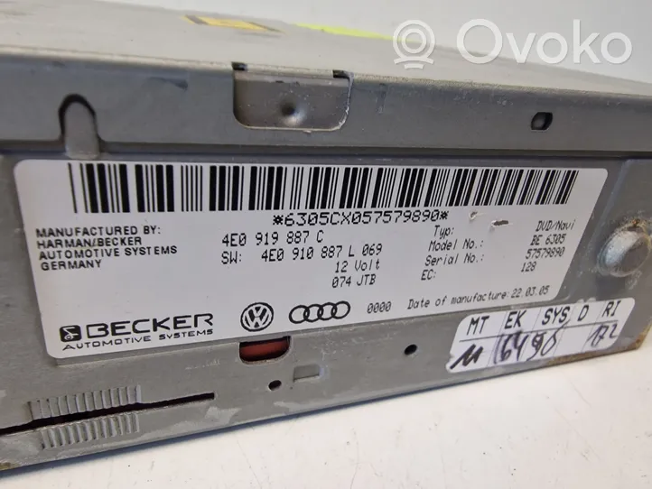 Audi A6 S6 C6 4F GPS-navigaation ohjainlaite/moduuli 4E0919887C