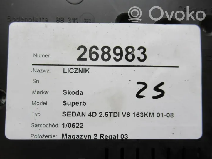 Skoda Superb B5 (3U) Tachimetro (quadro strumenti) 3U0920841D