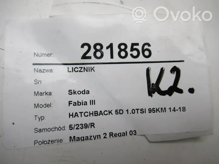 Skoda Fabia Mk3 (NJ) Compteur de vitesse tableau de bord 6V0920730B