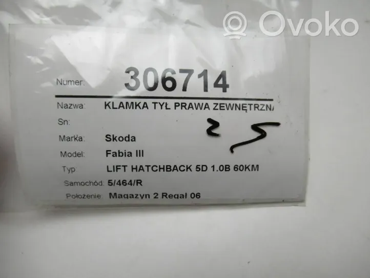 Skoda Fabia Mk3 (NJ) Klamka zewnętrzna drzwi tylnych 