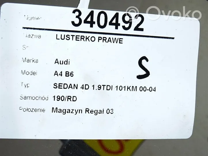 Audi A4 S4 B6 8E 8H Etuoven sähköinen sivupeili 