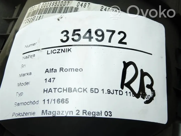 Alfa Romeo 147 Licznik / Prędkościomierz 735290181