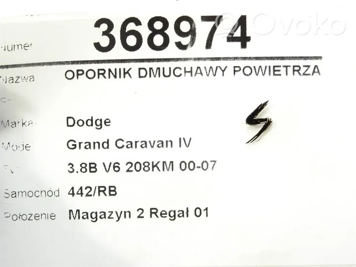 Dodge Grand Caravan Motorino ventola riscaldamento/resistenza ventola 