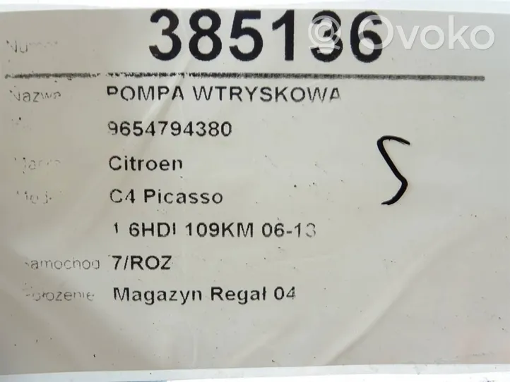 Citroen C4 I Picasso Pompe d'injection de carburant à haute pression 9654794380