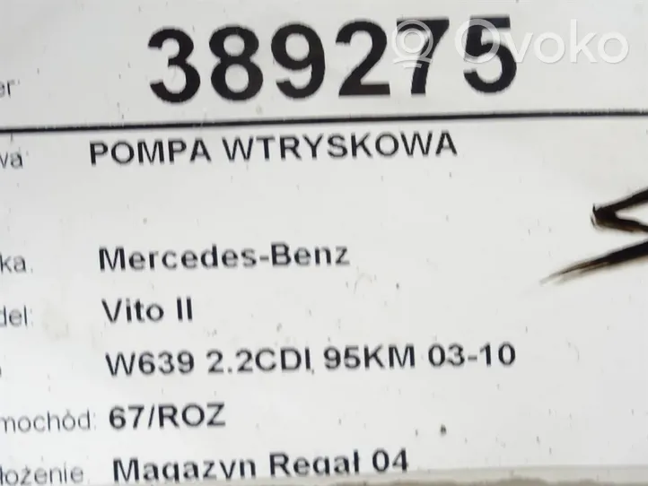 Mercedes-Benz Vito Viano W639 Polttoaineen ruiskutuksen suurpainepumppu 0445010143