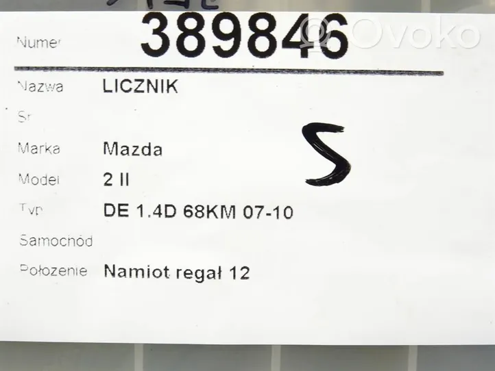 Mazda 2 Compteur de vitesse tableau de bord DF78C