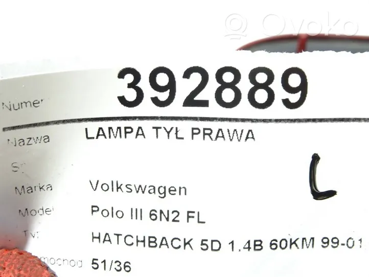 Volkswagen Polo III 6N 6N2 6NF Lampa tylna 