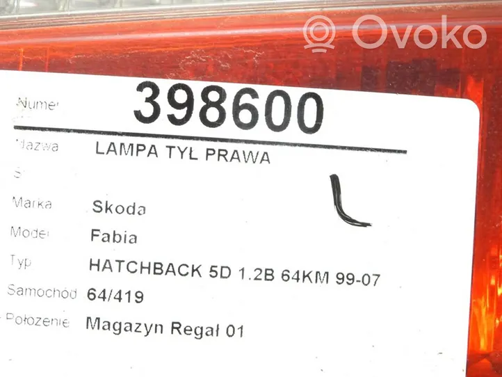 Skoda Fabia Mk1 (6Y) Lampa tylna 6Y6945112B