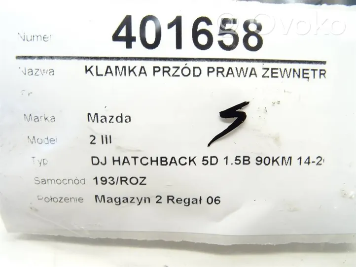 Mazda 2 Klamka zewnętrzna drzwi przednich 