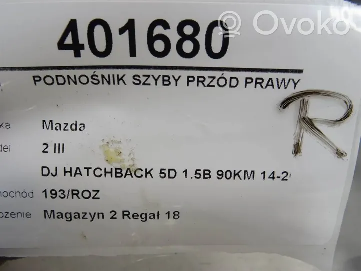 Mazda 2 Elektryczny podnośnik szyby drzwi przednich 