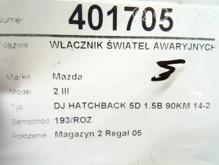 Mazda 2 Przycisk świateł awaryjnych DA6A664H0