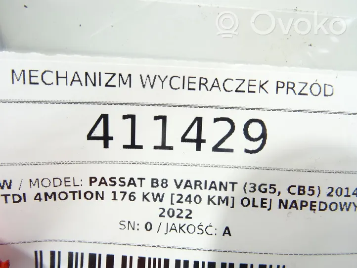 Volkswagen PASSAT B8 Etupyyhkimen vivusto ja moottori 1397220691