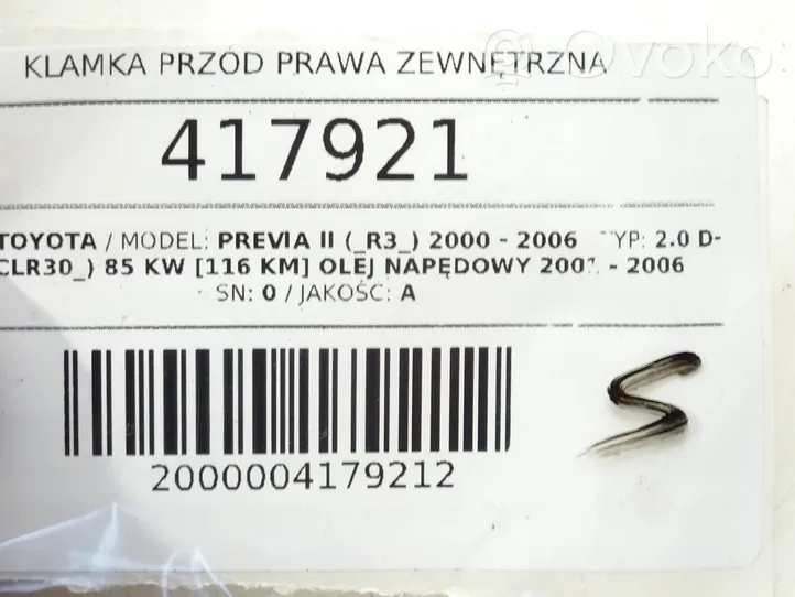 Toyota Previa (XR30, XR40) II Klamka zewnętrzna drzwi przednich 