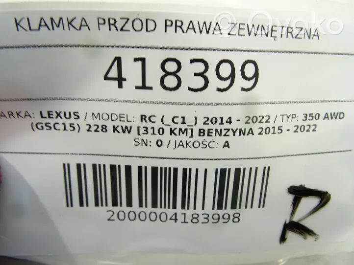 Lexus RC Klamka zewnętrzna drzwi przednich 