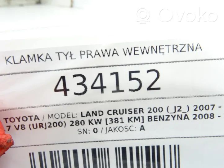 Toyota Highlander XU40 Klamka wewnętrzna drzwi tylnych 