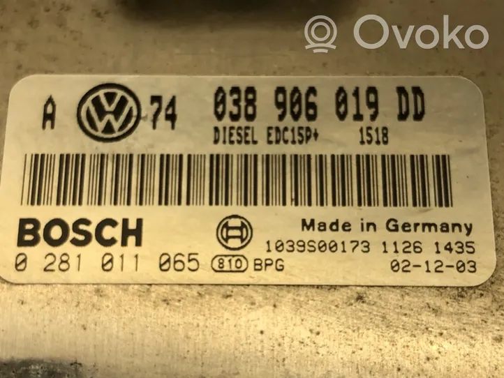 Volkswagen Bora Unité de commande, module ECU de moteur 038906019DD