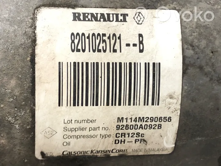 Renault Fluence Ilmastointilaitteen kompressorin pumppu (A/C) 8201025121B