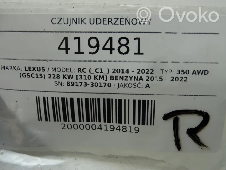 Lexus RC Capteur de collision / impact de déploiement d'airbag 89173-30170