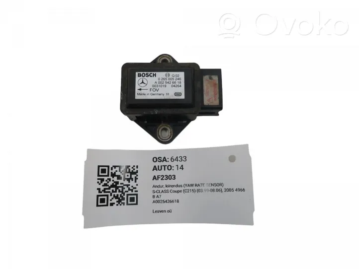 Mercedes-Benz CL C215 Sensore di imbardata accelerazione ESP A0025426618