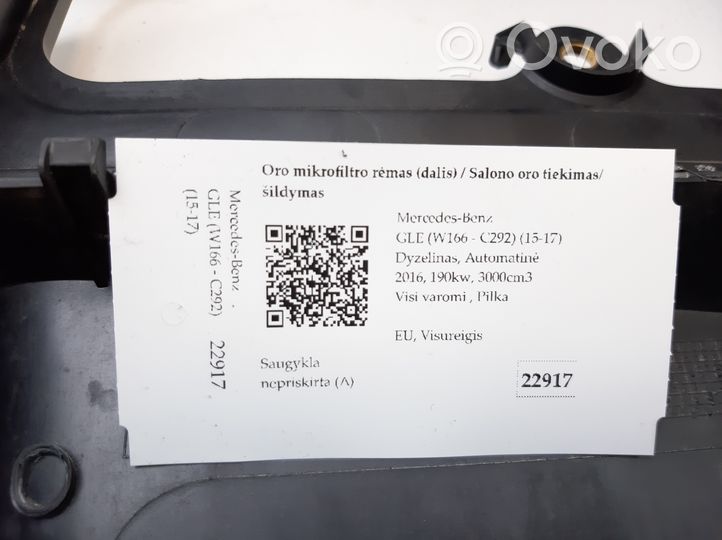 Mercedes-Benz GLE (W166 - C292) Cornice micro filtro dell’aria abitacolo (parte) A1668300040