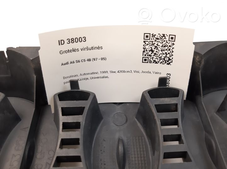 Audi A6 S6 C5 4B Rejilla superior del radiador del parachoques delantero 4B0853651A