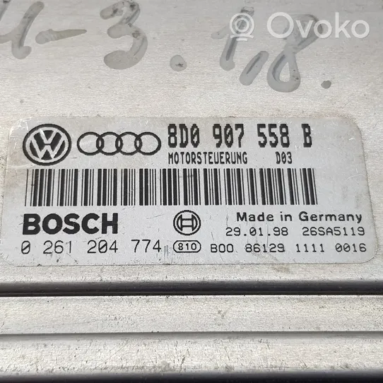 Volkswagen PASSAT B5 Moottorinohjausyksikön sarja ja lukkosarja 8D0907558B