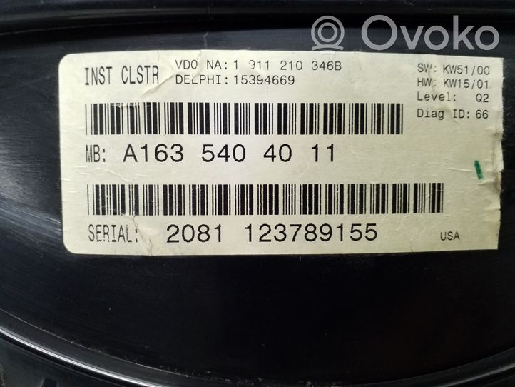 Mercedes-Benz ML W163 Nopeusmittari (mittaristo) A1635404011