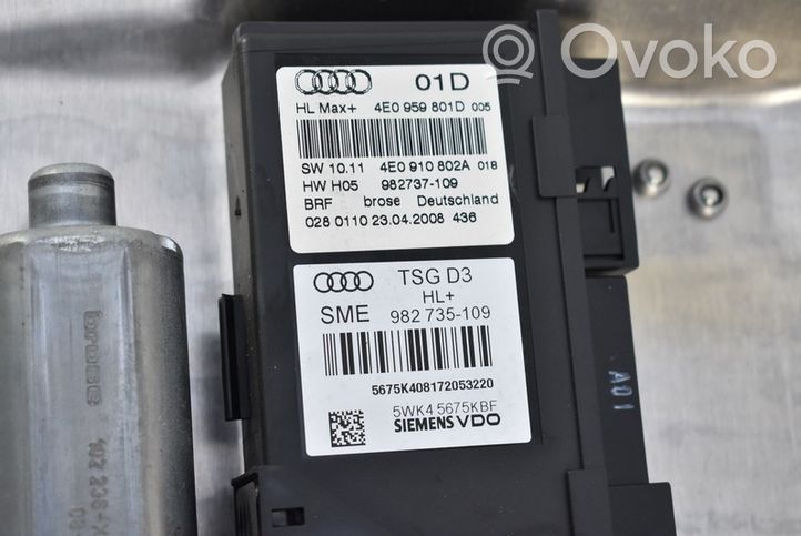 Audi A8 S8 D3 4E Mécanisme lève-vitre de porte arrière avec moteur 4E0839849A