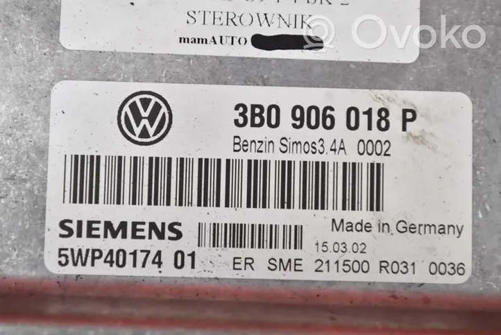 Volkswagen PASSAT B5.5 Unité de commande, module ECU de moteur 3B0906018P