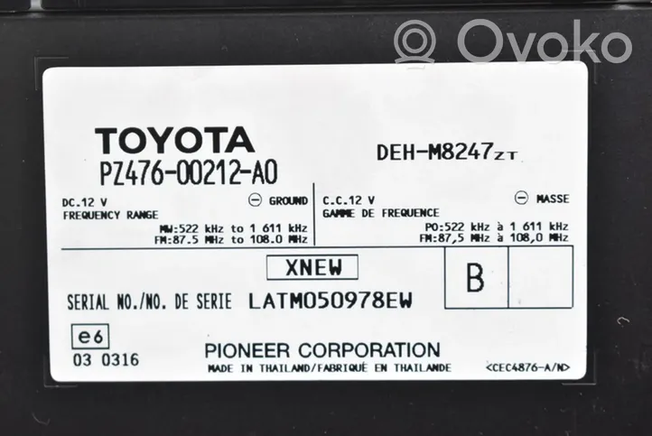 Toyota Yaris Unité principale radio / CD / DVD / GPS PZ476-00212-A0