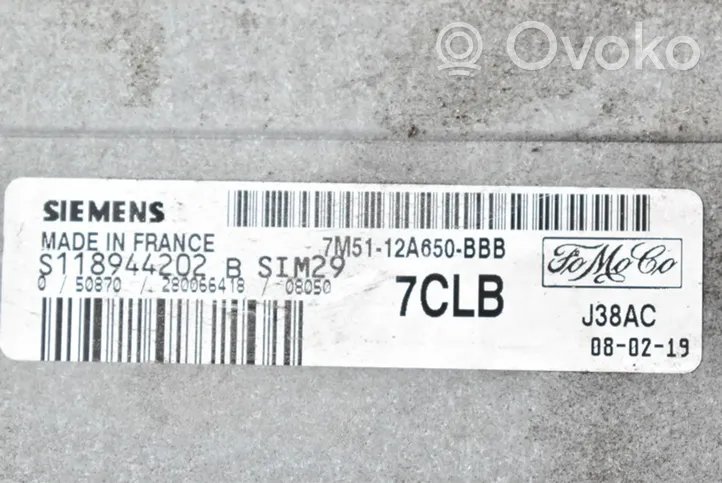 Ford Focus C-MAX Komputer / Sterownik ECU silnika 7M5112A650BBB