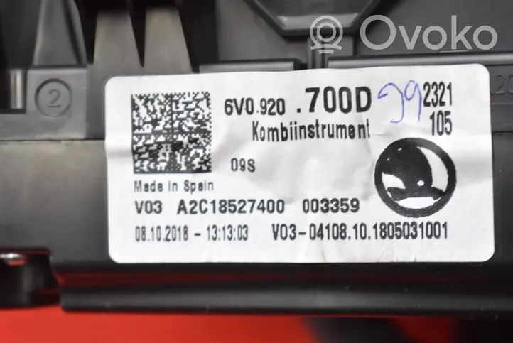 Skoda Fabia Mk3 (NJ) Спидометр (приборный щиток) 6V0920700D