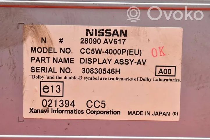 Nissan Primera Radio/CD/DVD/GPS-pääyksikkö 28090-AV617