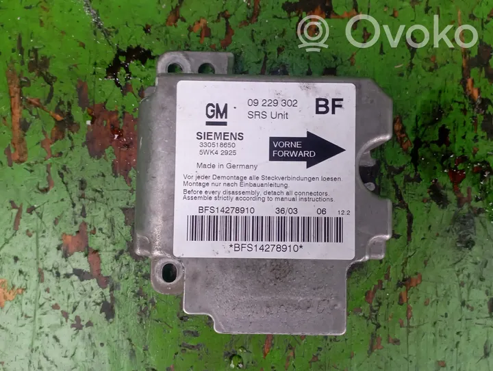 Opel Astra G Module de contrôle airbag 09229302