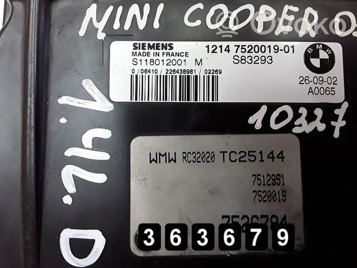 Mini One - Cooper Cabrio R52 Calculateur moteur ECU 1400d 1214752001901 S1180