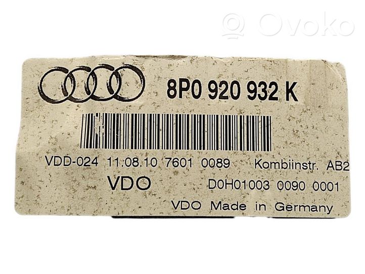 Audi A3 S3 A3 Sportback 8P Nopeusmittari (mittaristo) 8P0920932K