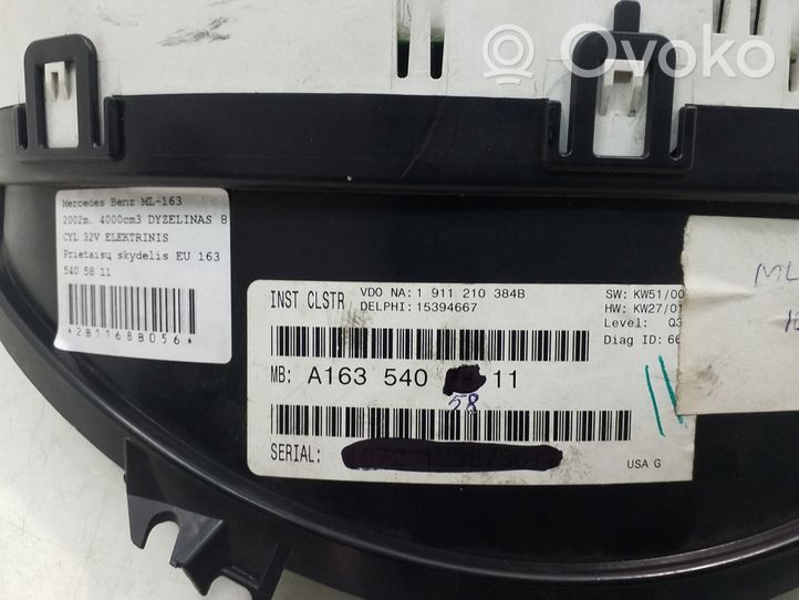 Mercedes-Benz ML W163 Tachimetro (quadro strumenti) A1635405811