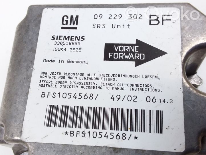 Opel Astra G Module de contrôle airbag 09229302